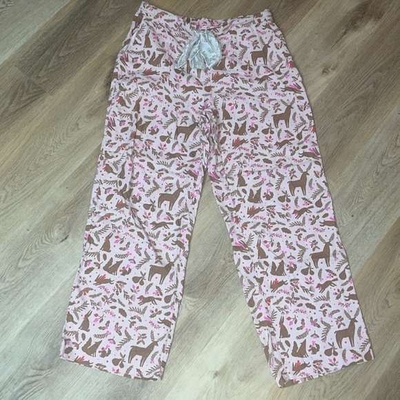 Boden Pink Cotton Holiday Winter Animal Print Pajama Pants Tie Waist Medium - Picture 2 of 8